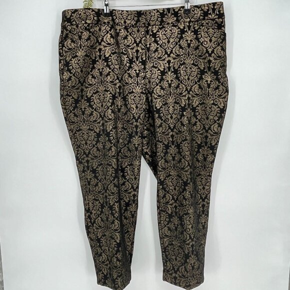 Worthington Straight Leg Ankle Pants Gothic Whimsical Gold Jacquard 22WS NWT - Picture 1 of 7